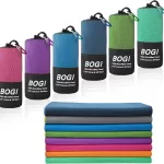 BOGI compact microfiber towels in various colors, ideal for drying off quickly after a dive